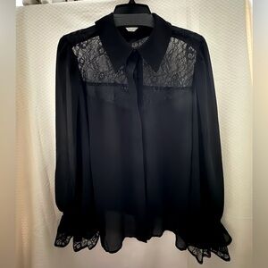 NWT - Black sheer and lace long sleeve shirt
